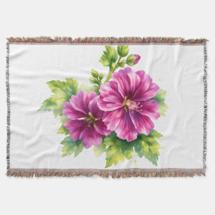 Purple Watercolor Flower Illustration Throw Blanket