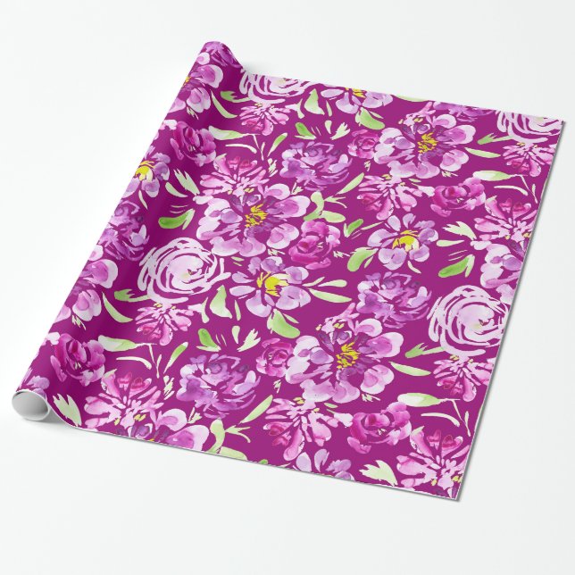 Purple watercolor flower peony design  wrapping pa wrapping paper (Unrolled)