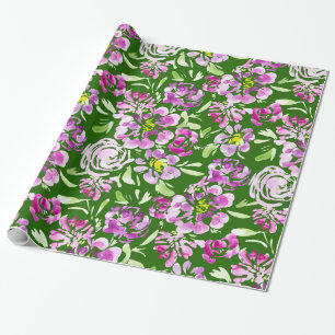 Purple watercolor flower peony design wrapping paper