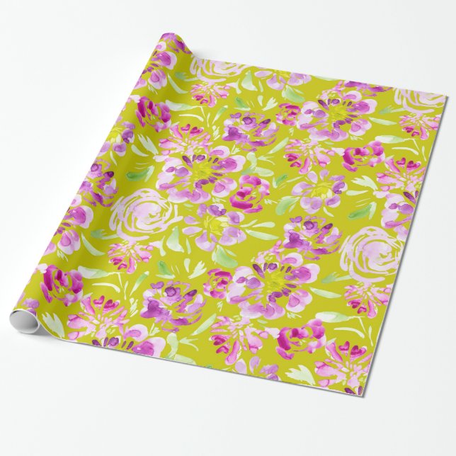 Purple watercolor flower peony design  wrapping paper (Unrolled)