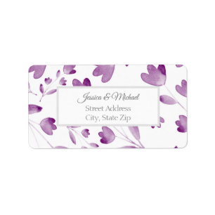 Purple Watercolor Flower Stems Pattern Label