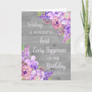 Purple Watercolor Flowers Aunt Birthday Card