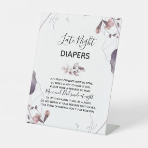 Purple Watercolor Flowers Baby Shower Diapers Sign