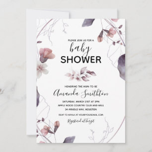 Purple Watercolor Flowers Baby Shower Invitation