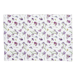 Purple Watercolor Flowers Botanical Pattern Pillowcase