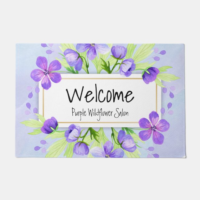 Purple Watercolor Flowers Business Professional  Doormat (Front)