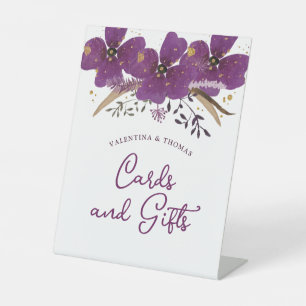 Purple Watercolor Flowers Cards & Gifts Pedestal Sign
