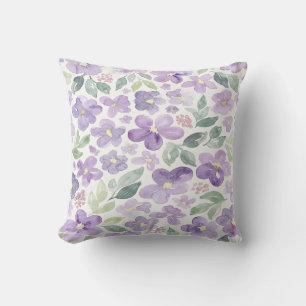 Purple Watercolor Flowers Cushion