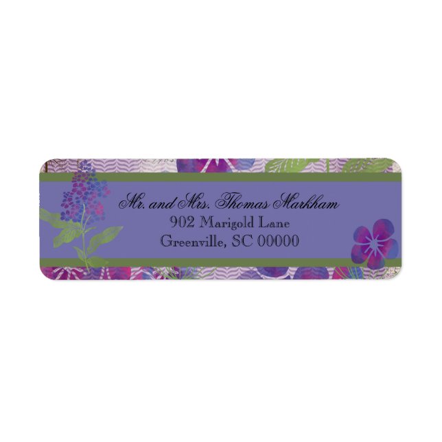Purple Watercolor Flowers Custom Address Labels (Front)