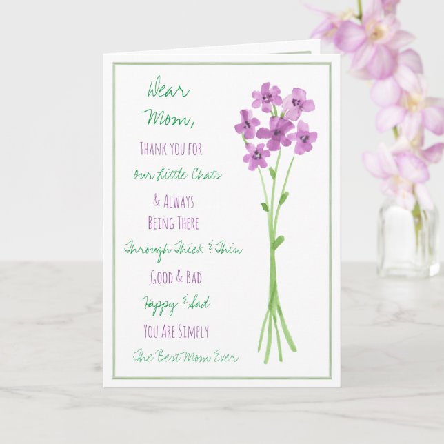 Purple Watercolor Flowers Happy Birthday Mum Card (Orchid)