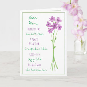 Purple Watercolor Flowers Happy Birthday Mum Card