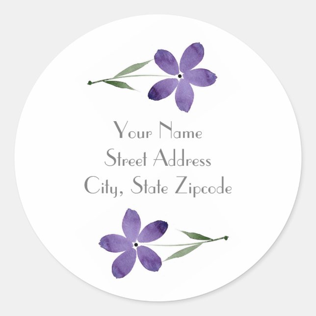 Purple Watercolor Flowers  Labels (Front)