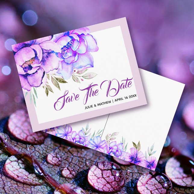 Purple watercolor flowers lilac Save the Date Postcard (Creator Uploaded)