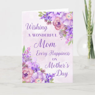 Purple Watercolor Flowers Mother's Day Card