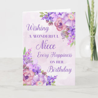 Purple Watercolor Flowers Niece Birthday Card