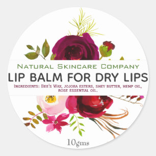 Purple Watercolor Flowers On White Lip Balms Label