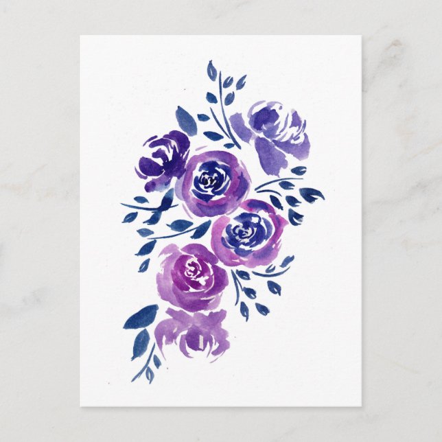 Purple Watercolor Flowers Postcard (Front)