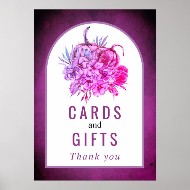 Purple watercolor flowers pumpkins cards and gifts poster (Front)