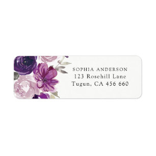 Purple Watercolor Flowers Return Address Label