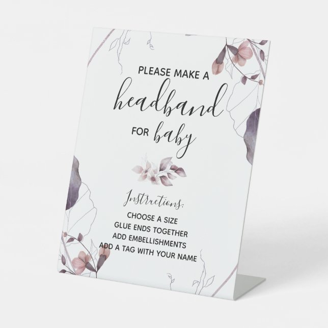 Purple Watercolor Flowers  Sign - Headband Station (Front)