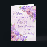 Purple Watercolor Flowers Sister Birthday Card<br><div class="desc">Birthday card for sister with purple watercolor flowers and thoughtful verse.</div>