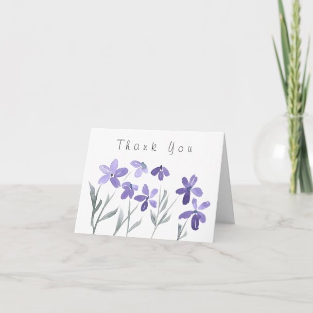 Purple Watercolor Flowers Thank You Card (Front)