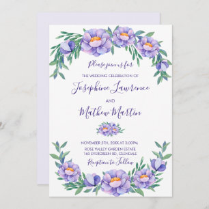 Purple Watercolor Flowers Wedding Invitations