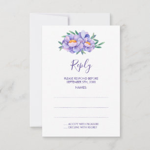 Purple Watercolor Flowers Wedding Reply Cards