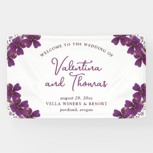 Purple Watercolor Flowers Welcome Wedding Banner