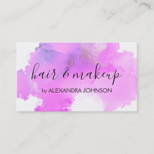 Purple Watercolor Foil Wash Girly Business Card (Front)