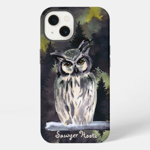 Purple Watercolor Forest Snowy Owl Custom Name iPhone 13 Case