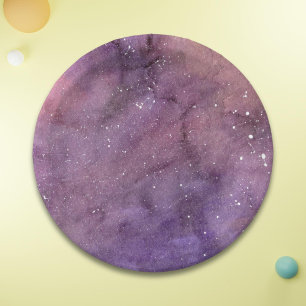 Purple Watercolor Galaxy Paper Plate