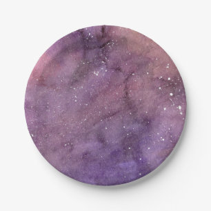 Purple Watercolor Galaxy Paper Plate