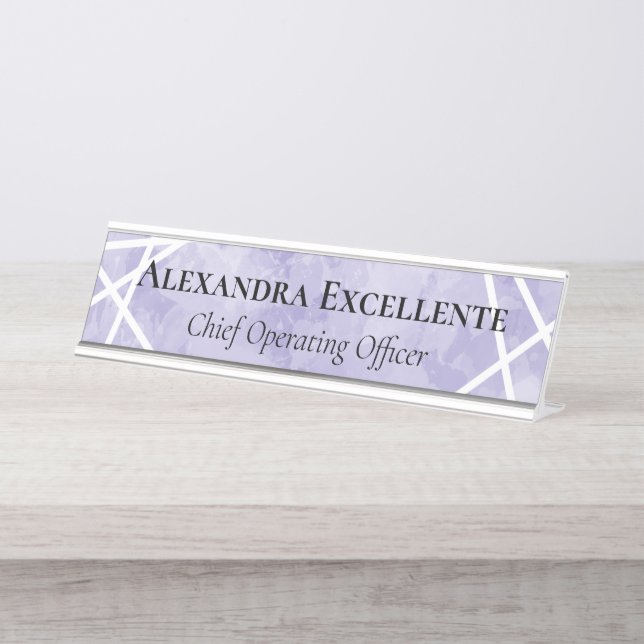 Purple Watercolor Geometric Modern Custom Womens Desk Name Plate (Front)