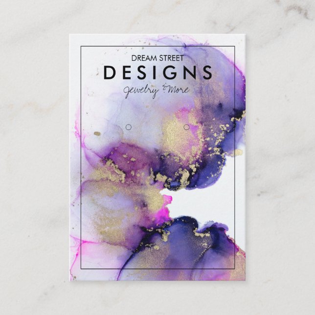 Purple Watercolor Gold Earring Display Card (Front)