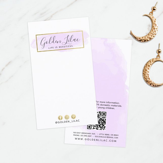 Purple Watercolor & Gold Earring Jewellery Display Business Card (Creator Uploaded)