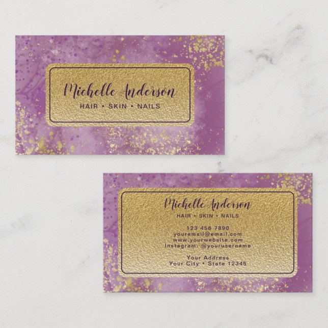 Purple Watercolor Gold Foil Business Card (Front/Back)