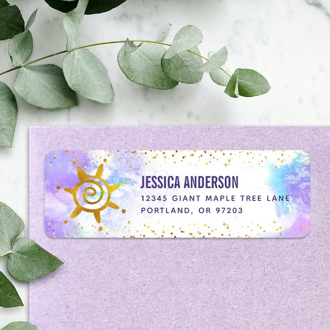 Purple Watercolor Gold Girly Glam Birthday Address (Creator Uploaded)