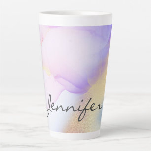Purple Watercolor Gold Luxury Personalised Name Latte Mug