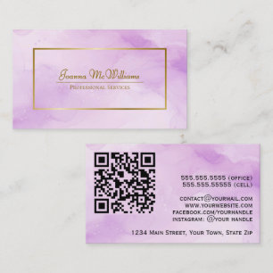 Purple Watercolor & Gold Professional QR Code Business Card