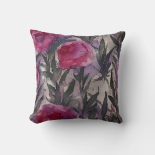 Purple Watercolor Gothic Floral Cushion