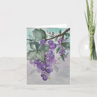 Purple watercolor grapes - Folded blank greeting  Card