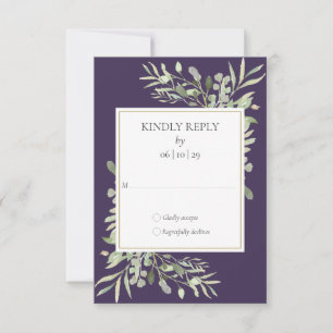 Purple Watercolor Greenery Wedding RSVP