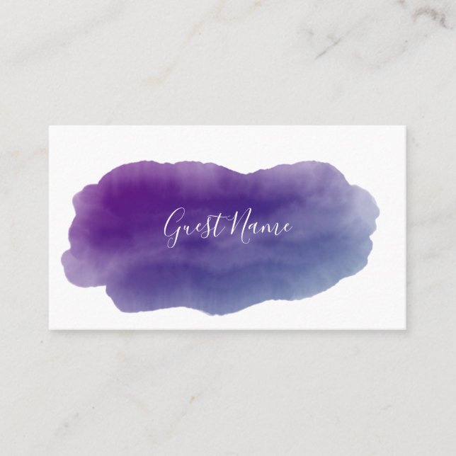 Purple watercolor guest dining name place card (Front)