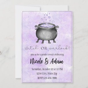 Purple Watercolor Halloween Gender Reveal Invitation