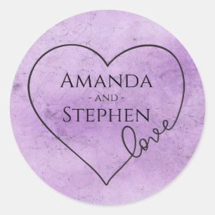Purple Watercolor Heart Grunge Vintage Wedding Classic Round Sticker