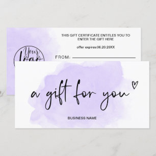 Purple watercolor heart logo gift certificate