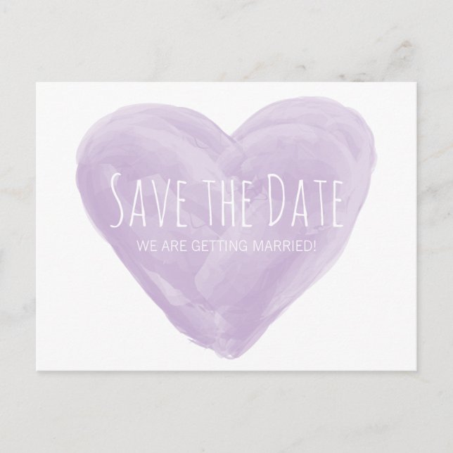 Purple Watercolor Heart Save the Date Postcard (Front)