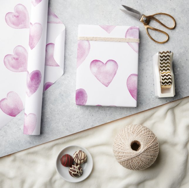 Purple Watercolor Hearts Valentine's Day Wrapping Paper (Crafts)