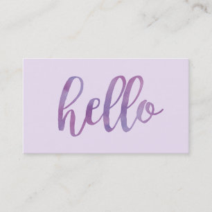 Purple Watercolor Hello Typography Business Card
